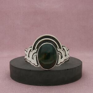 patricia karnes stinson sterling silver vintage agate cuff bracelet size 5.75in